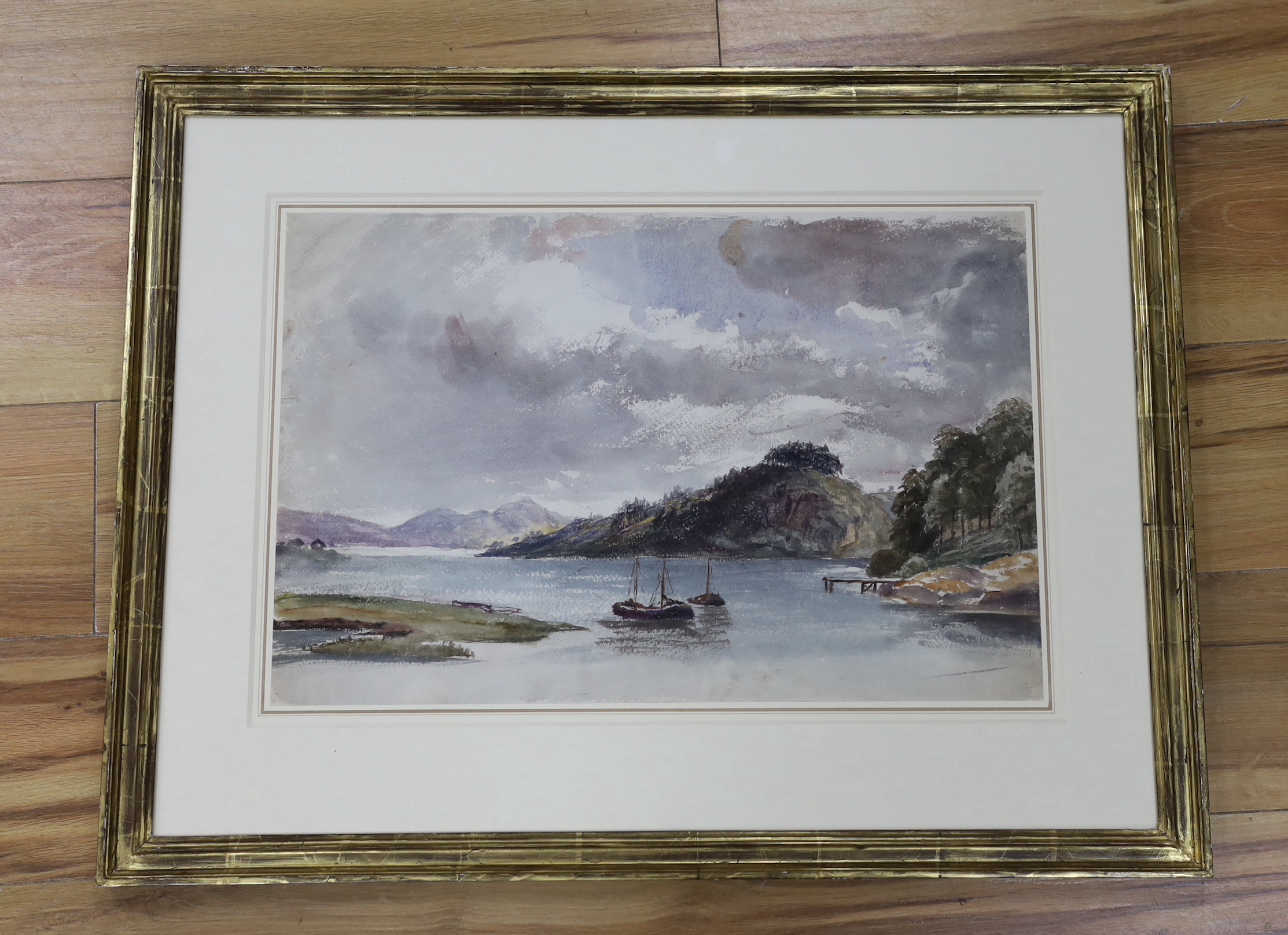 Lord Montagu William Graham (1807-1878), watercolour and pencil, Boats on a loch, 33.5 x 50.7cm, ex Christie's sale The Martyn Gregory Collection of British Art, lot 7, 10th March 2022